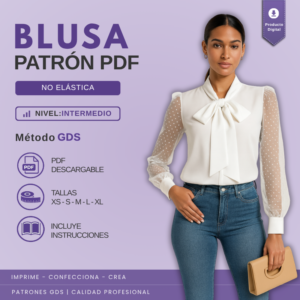 Blusa camisera con lazada y manga abullonada - 2125